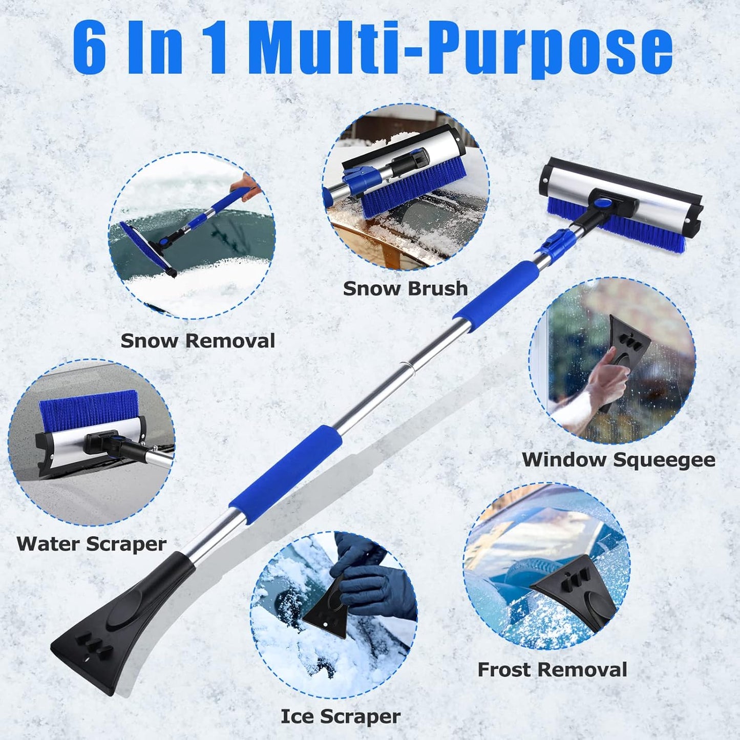 55" Scratch-Free Snow Brush & Shovel, 6-In-1 Truck Snow Tool with Squeegee, Ice Scraper for SUV, Truck, Car Windshield