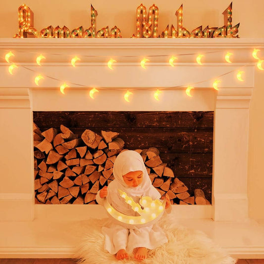40 LED Ramadan Décor Moon String Lights for Crescent Party, Wedding, Christmas, Thanksgiving, Suitable for Rooms, Dorm, Living Rooms