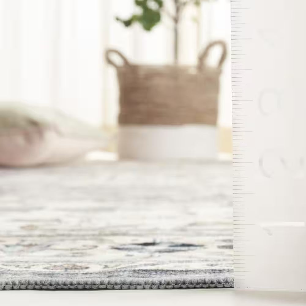 Arizona Light Gray/Beige 3 Ft. X 5 Ft. Distressed Border Ornate Machine Washable Area Rug