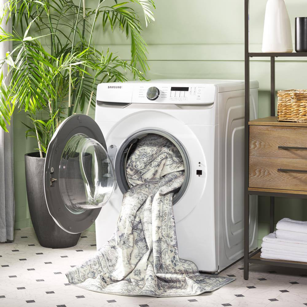 Arizona Light Gray/Beige 3 Ft. X 5 Ft. Distressed Border Ornate Machine Washable Area Rug