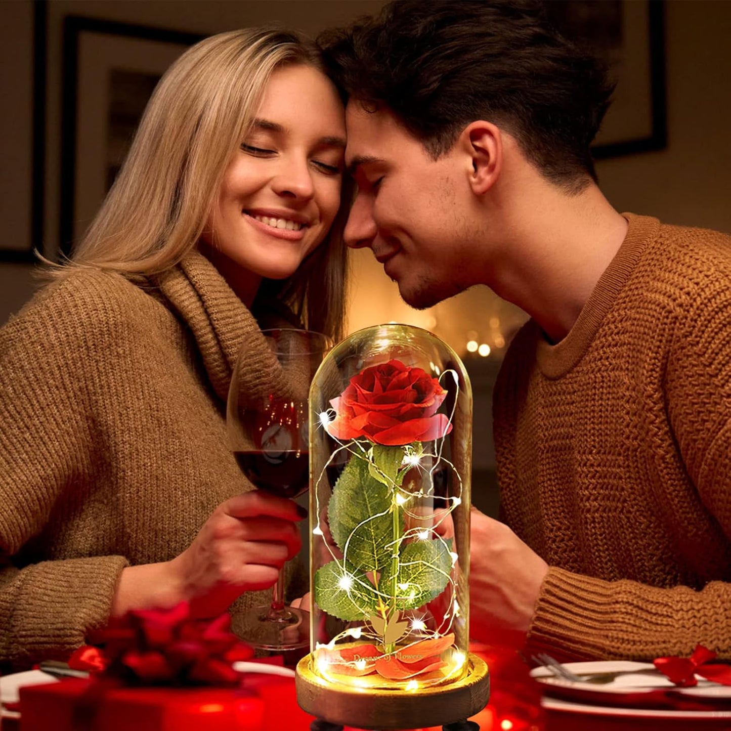Birthday Gifts for Women,Beauty and the Beast Rose in Glass Dome,Silk Rose Forever Flowers with Lights,Mom Gift,Romantic Gifts for Her,Anniversary Rose Flower Gifts for Women,Gifts for Girlfriend