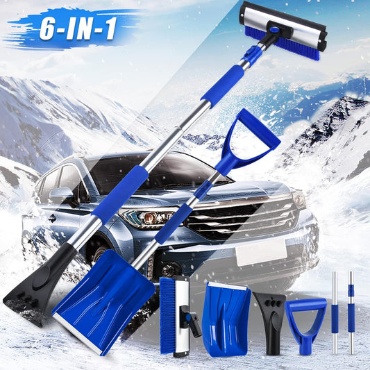 55" Scratch-Free Snow Brush & Shovel, 6-In-1 Truck Snow Tool with Squeegee, Ice Scraper for SUV, Truck, Car Windshield