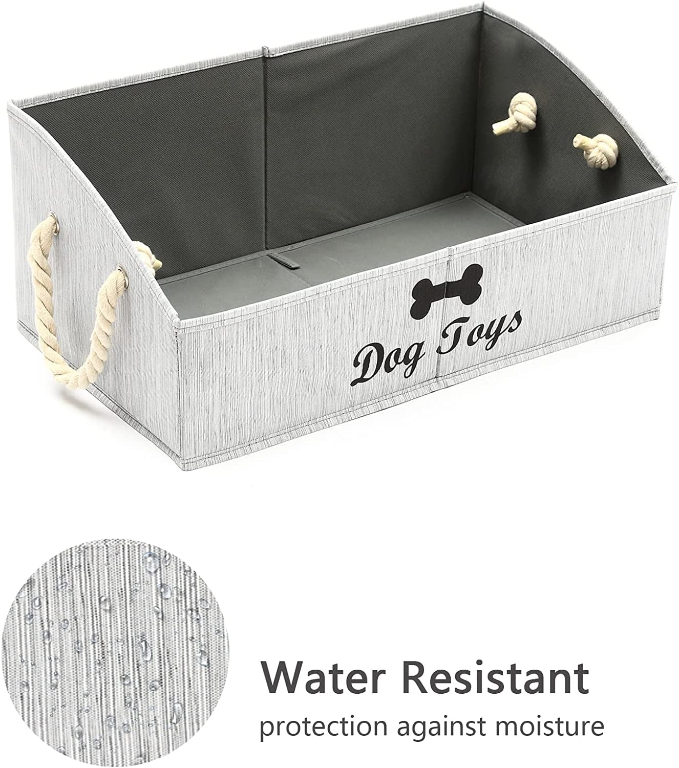 Large Dog Toys Storage Bins-Foldable Fabric Trapezoid Organizer Boxes with Weave Rope Handle,Collapsible Basket for Shelves,Dog Apparel(Gray-Dog)
