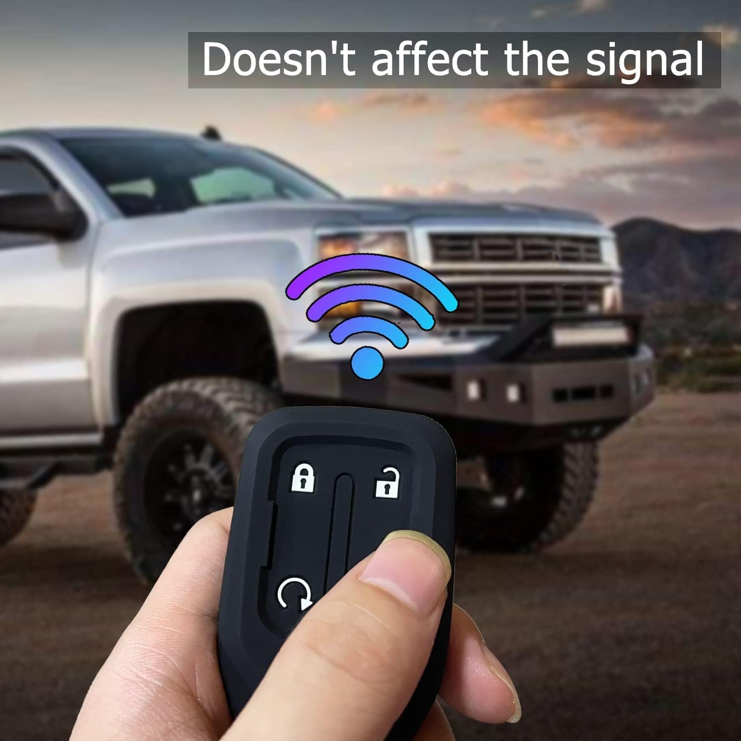 2PCS Silicone Smart Key Fob Case Cover for 2023 2022 2021 2020 2019 Chevy Silverado and GMC Sierra 1500 2500HD 3500HD, Remote Protector Accessories Holder(Key Ring,Black and Black)