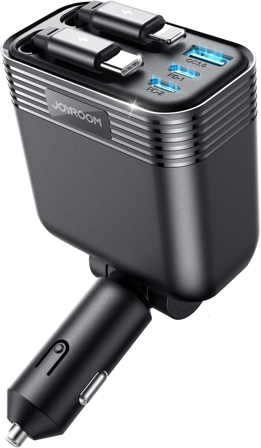 Retractable 5 Port 66W USB C Car Charger - Fast Charging for Iphone 16/15/14 Pro Max, Samsung S24