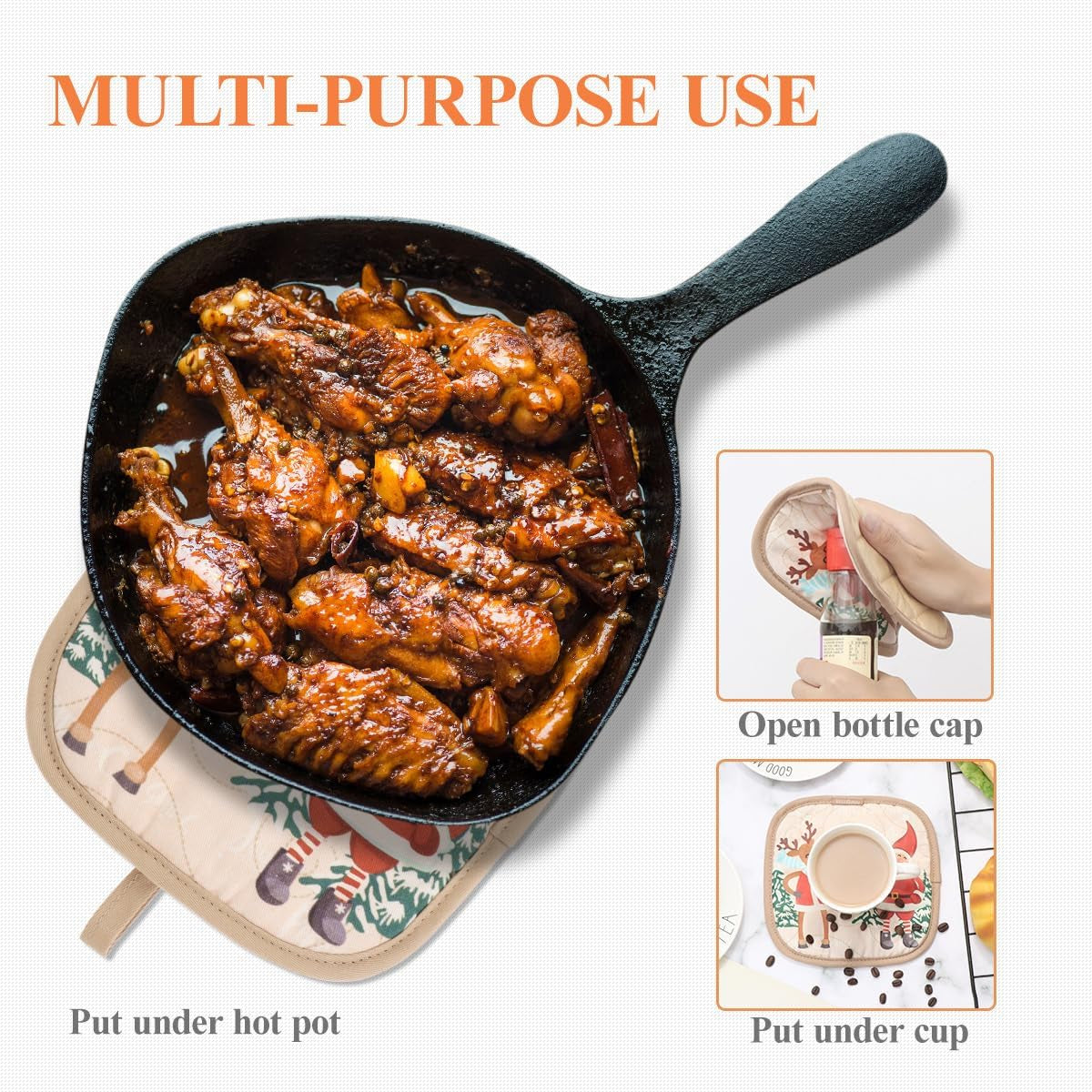 Cute Christmas Oven Mitt - 1 Set Heat Resistant Oven Gloves and Pot Holders for Christmas Kitchen Decoration