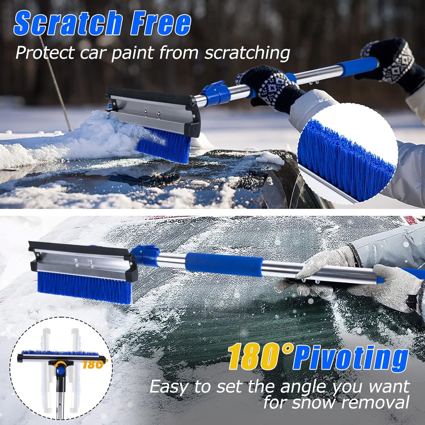 55" Scratch-Free Snow Brush & Shovel, 6-In-1 Truck Snow Tool with Squeegee, Ice Scraper for SUV, Truck, Car Windshield