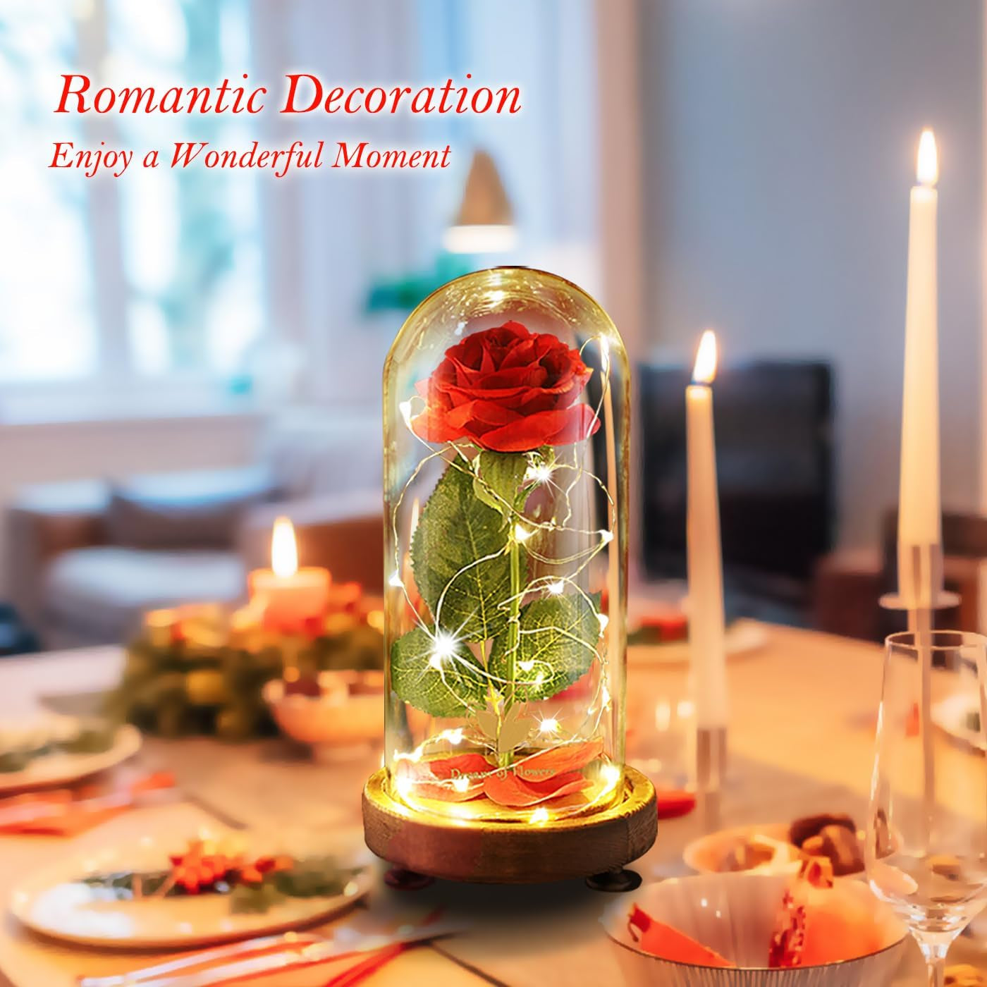 Birthday Gifts for Women,Beauty and the Beast Rose in Glass Dome,Silk Rose Forever Flowers with Lights,Mom Gift,Romantic Gifts for Her,Anniversary Rose Flower Gifts for Women,Gifts for Girlfriend