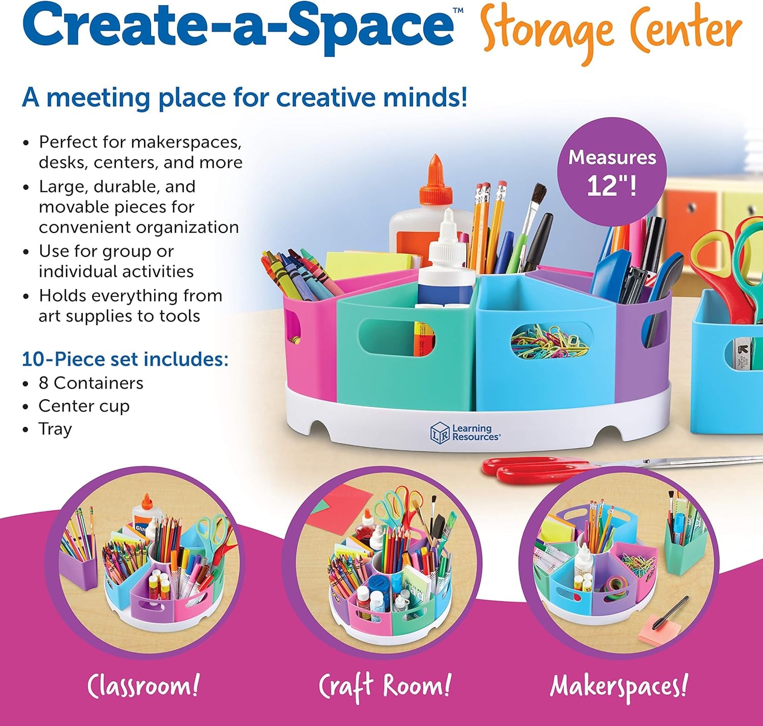 Create-A-Space Storage Center - Pastel, Homeschool Storage, Nursery Organizer, Fits 3Oz Hand Sanitizer Bottles, Classroom Craft Keeper, 10 Piece Set