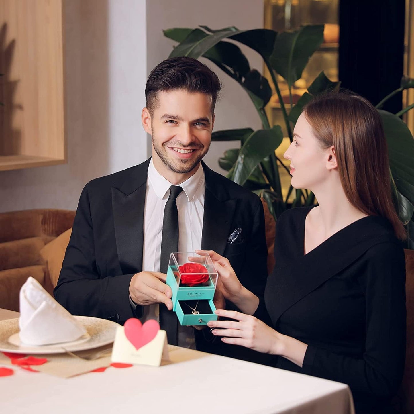 Valentines Day Gifts for Her, Preserved Real Rose with I Love You Heart Necklace 100 Languages, Birthday Gifts for Women Mom Girlfriend Wife,Forever Flower for Anniversary, Red Roses