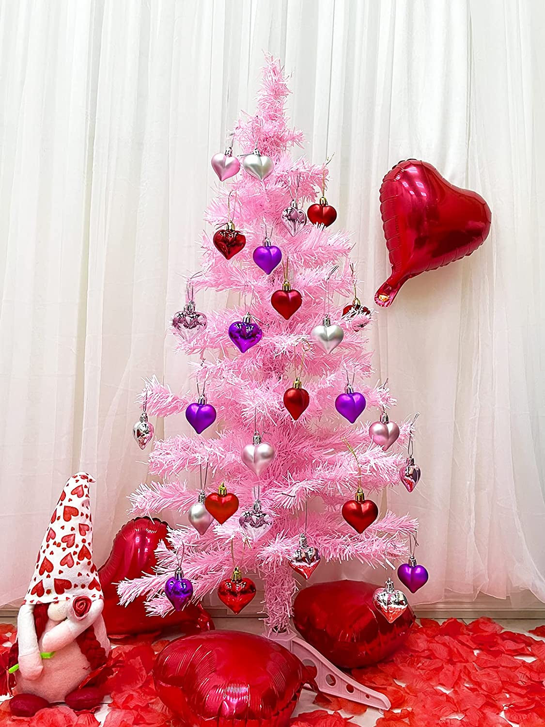 24 Pcs Valentine'S Day Hearts Shaped Ornaments, 2 Surfaces Valentines Heart Decorations Baubles Romantic Valentines Day Hanging Decorations for Home Indoor Outdoor (Red/Pink/Purple)