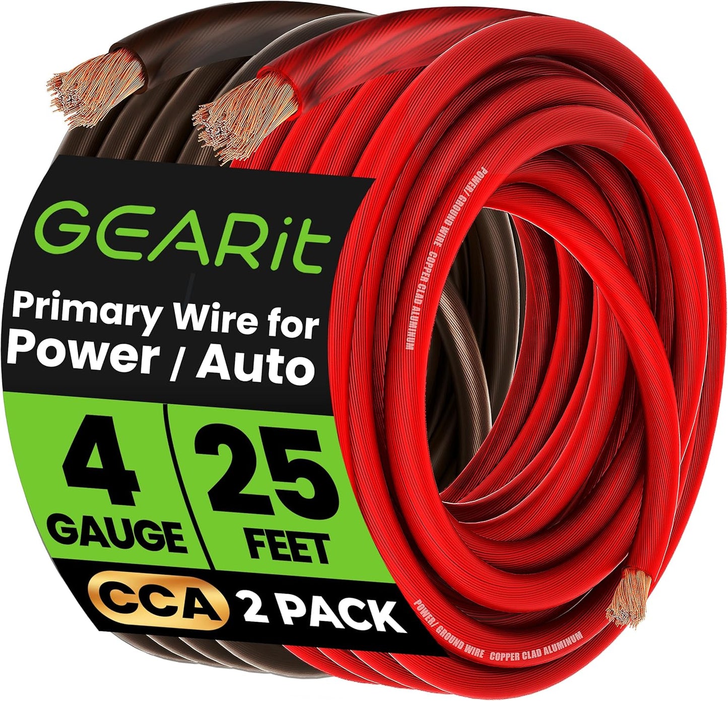 , 4 Gauge Wire, for Automotive Power/Ground, Battery Cable, Car Audio, RV, Amp, CCA Wire, Wire, Automotive Wire, Battery Cables, Amp Wiring Kit, (25 Feet Each- Black/Red Translucent)