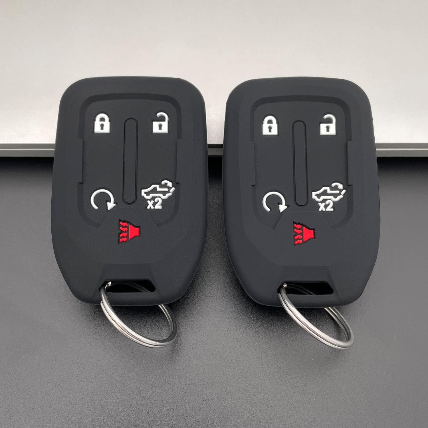 2PCS Silicone Smart Key Fob Case Cover for 2023 2022 2021 2020 2019 Chevy Silverado and GMC Sierra 1500 2500HD 3500HD, Remote Protector Accessories Holder(Key Ring,Black and Black)
