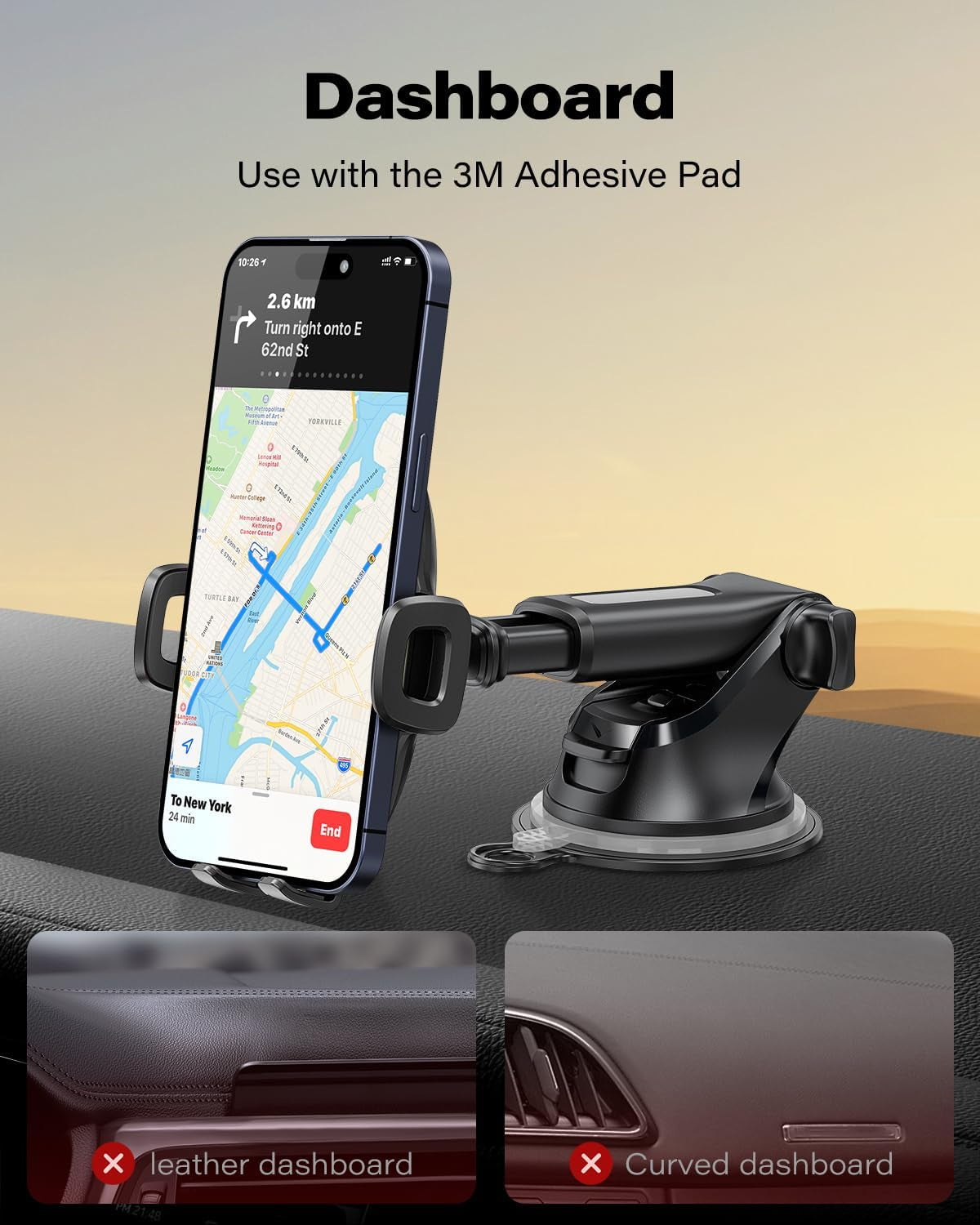 Suction Cup Phone Mount, Universal Phone Holders for Your Car Windshield/Dashboard/Window, Cell Phone Holder Car with Sticky Gel Pad, Compatible with Iphone, Samsung, All Cellphone