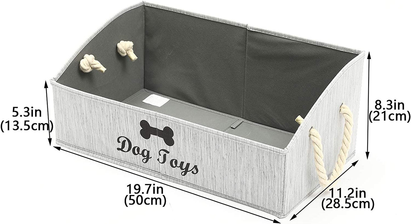 Large Dog Toys Storage Bins-Foldable Fabric Trapezoid Organizer Boxes with Weave Rope Handle,Collapsible Basket for Shelves,Dog Apparel(Gray-Dog)