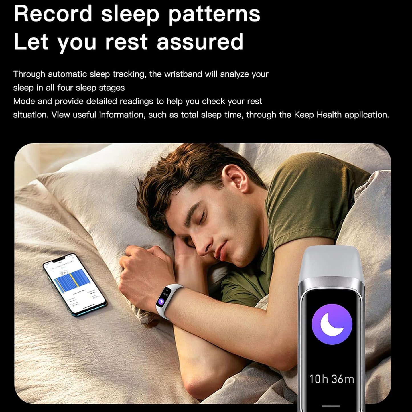 Keep Health Fitness Trackers for Women Men, Amoled Fitness Tracker for Android&Ios, Alarm Stopwatch Fitness Tracker with Blood Pressure Monitor, Calories Burned IP68 Waterproof Fitness Step Tracker