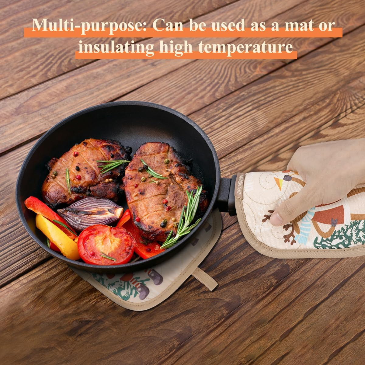 Cute Christmas Oven Mitt - 1 Set Heat Resistant Oven Gloves and Pot Holders for Christmas Kitchen Decoration