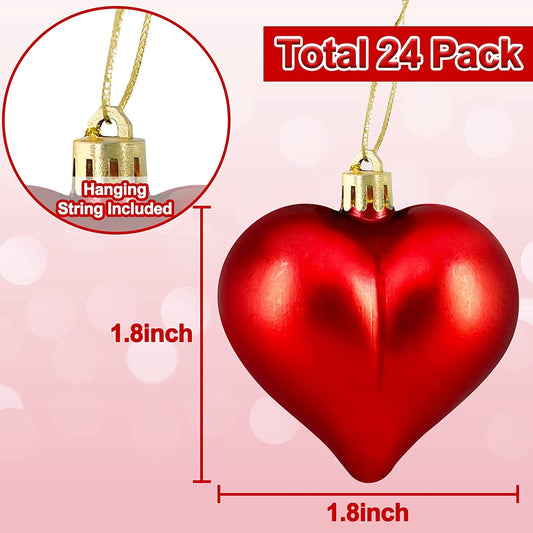 24 Pcs Valentine'S Day Hearts Shaped Ornaments, 2 Surfaces Valentines Heart Decorations Baubles Romantic Valentines Day Hanging Decorations for Home Indoor Outdoor (Red/Pink/Purple)