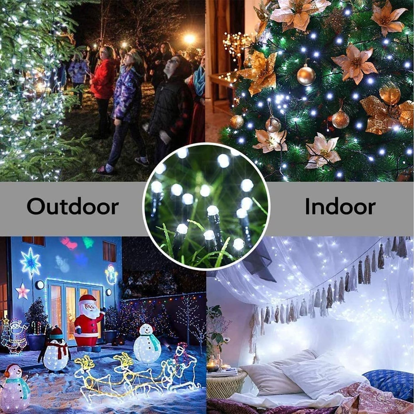 114Ft Christmas String Lights - Outdoor, 300 LED Connectable with Timer, 8 Modes Tree Lights Fairy Twinkle for Garden, Wedding, Indoor/Outdoor Xmas Decor (Cool White)