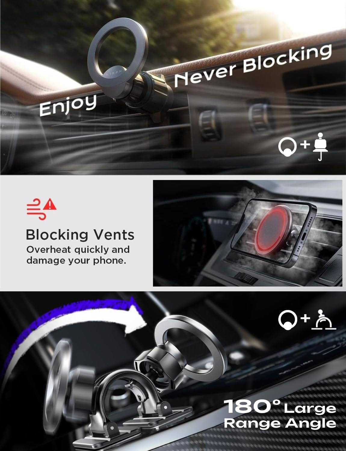 for Magsafe Car Mount [95% Increase Magnetism] Magnetic Phone Holders for Your Car,17 Car Accessories for Men Truck 360 Dashboard Vent Phone Mount for Garmin GPS Fit Iphone 16 15 14 13 12