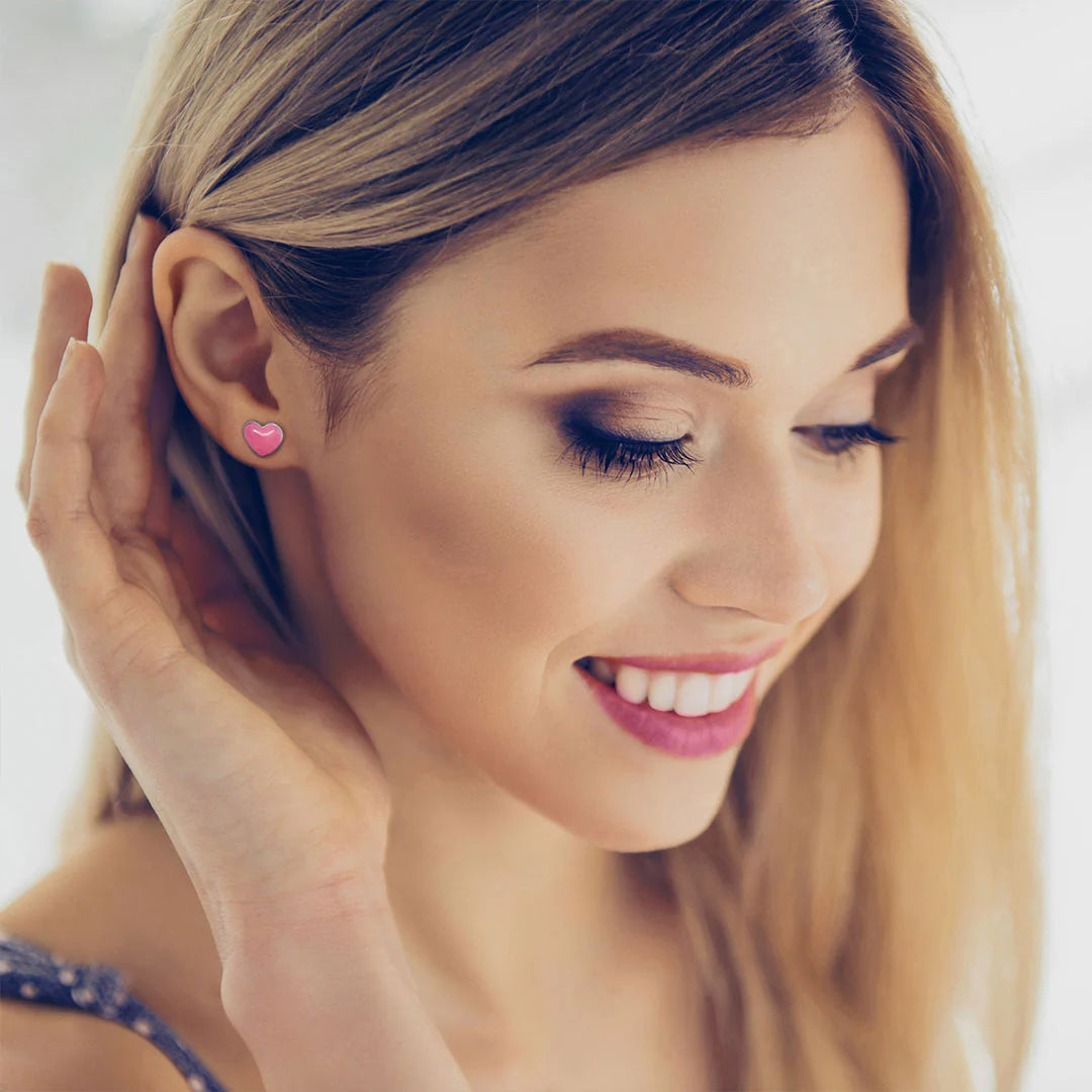 Enamel Heart Stud Earrings