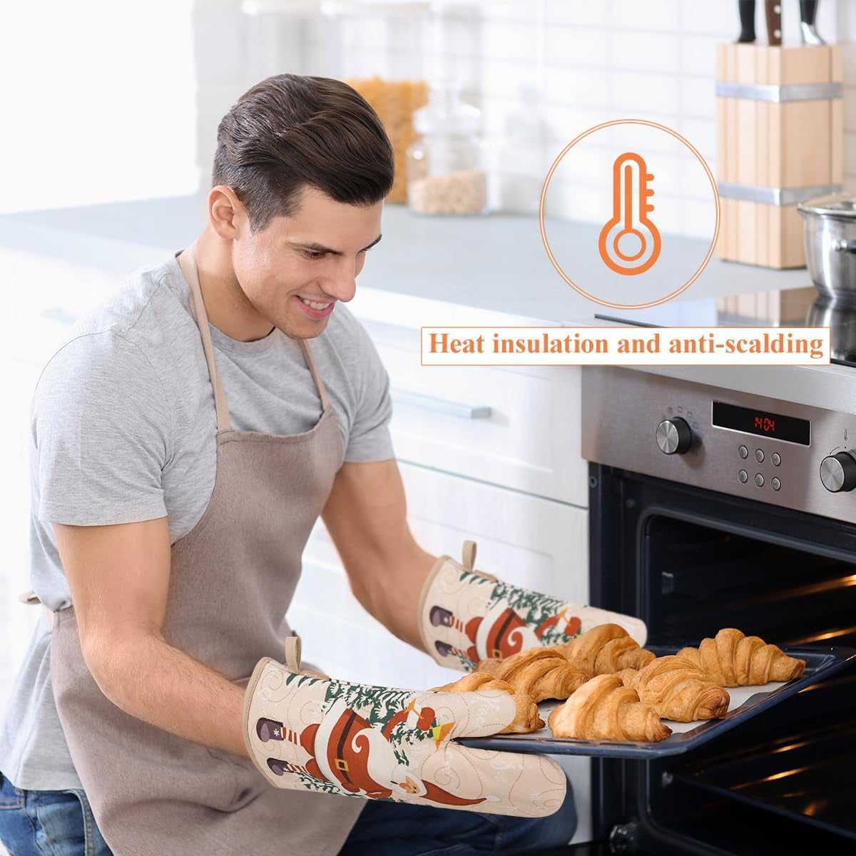 Cute Christmas Oven Mitt - 1 Set Heat Resistant Oven Gloves and Pot Holders for Christmas Kitchen Decoration