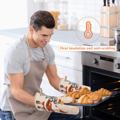 Cute Christmas Oven Mitt - 1 Set Heat Resistant Oven Gloves and Pot Holders for Christmas Kitchen Decoration