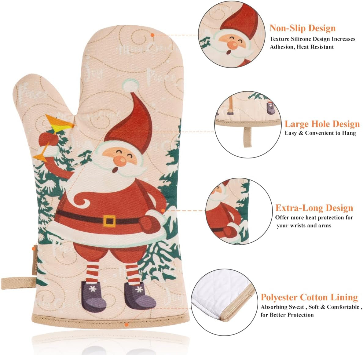 Cute Christmas Oven Mitt - 1 Set Heat Resistant Oven Gloves and Pot Holders for Christmas Kitchen Decoration