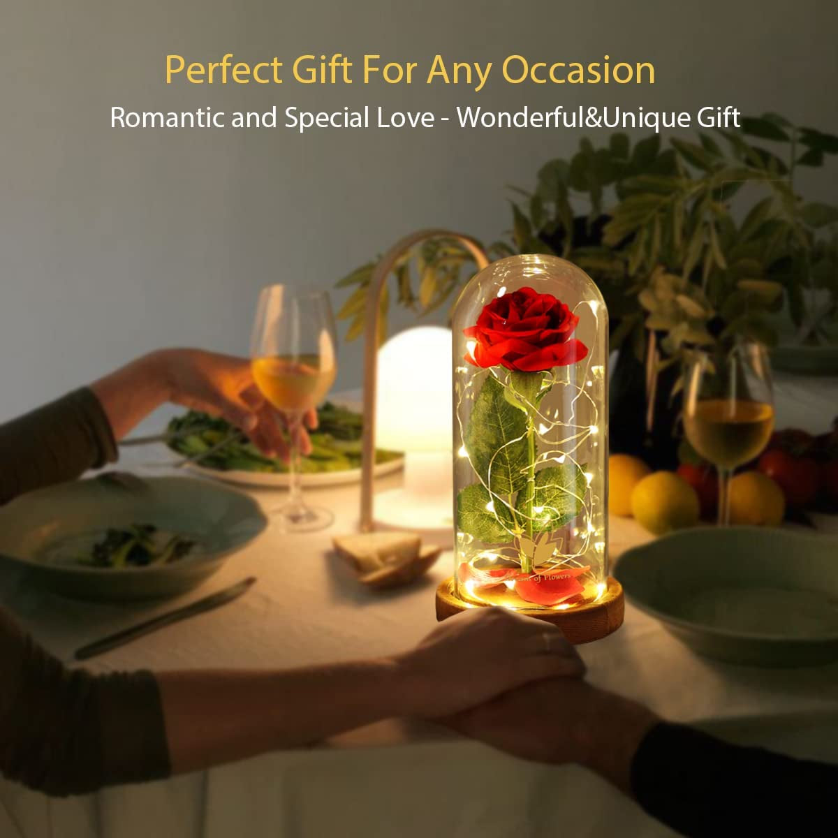 Birthday Gifts for Women,Beauty and the Beast Rose in Glass Dome,Silk Rose Forever Flowers with Lights,Mom Gift,Romantic Gifts for Her,Anniversary Rose Flower Gifts for Women,Gifts for Girlfriend