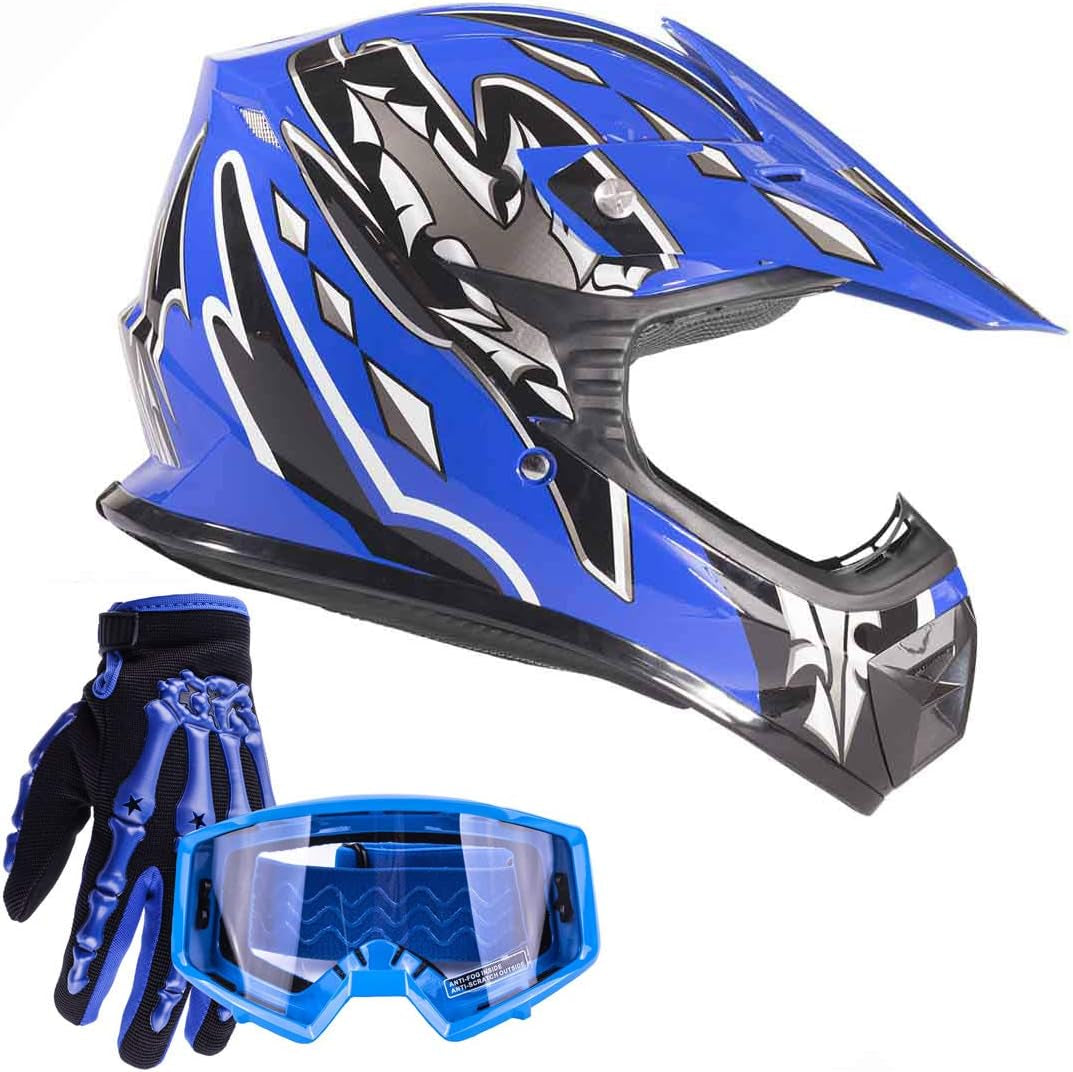 Typhoon Youth Kids Offroad Gear Combo Helmet Gloves Goggles DOT Motocross ATV Dirt Bike MX Motorcycle