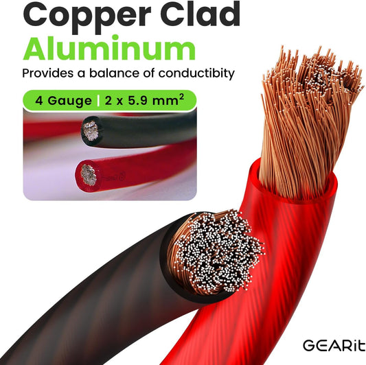 , 4 Gauge Wire, for Automotive Power/Ground, Battery Cable, Car Audio, RV, Amp, CCA Wire, Wire, Automotive Wire, Battery Cables, Amp Wiring Kit, (25 Feet Each- Black/Red Translucent)