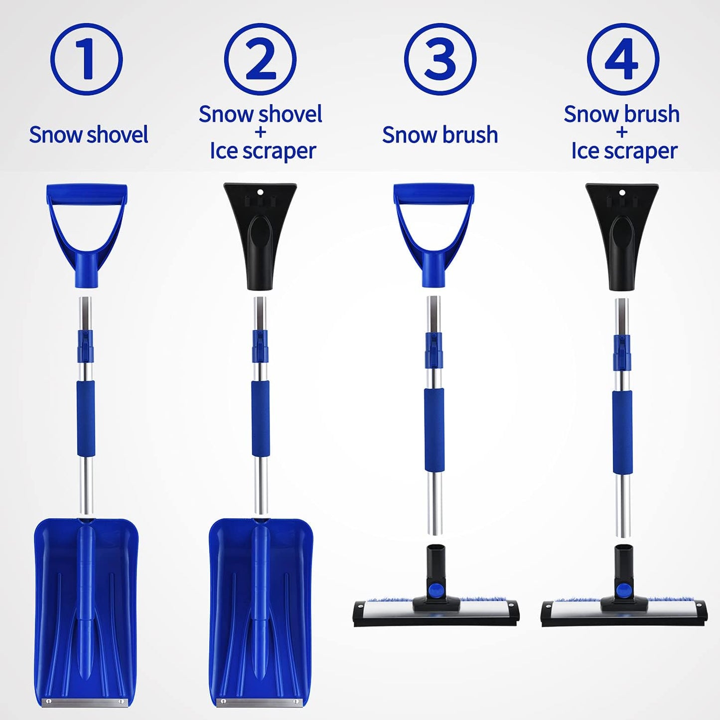 55" Scratch-Free Snow Brush & Shovel, 6-In-1 Truck Snow Tool with Squeegee, Ice Scraper for SUV, Truck, Car Windshield