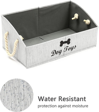 Large Dog Toys Storage Bins-Foldable Fabric Trapezoid Organizer Boxes with Weave Rope Handle,Collapsible Basket for Shelves,Dog Apparel(Gray-Dog)