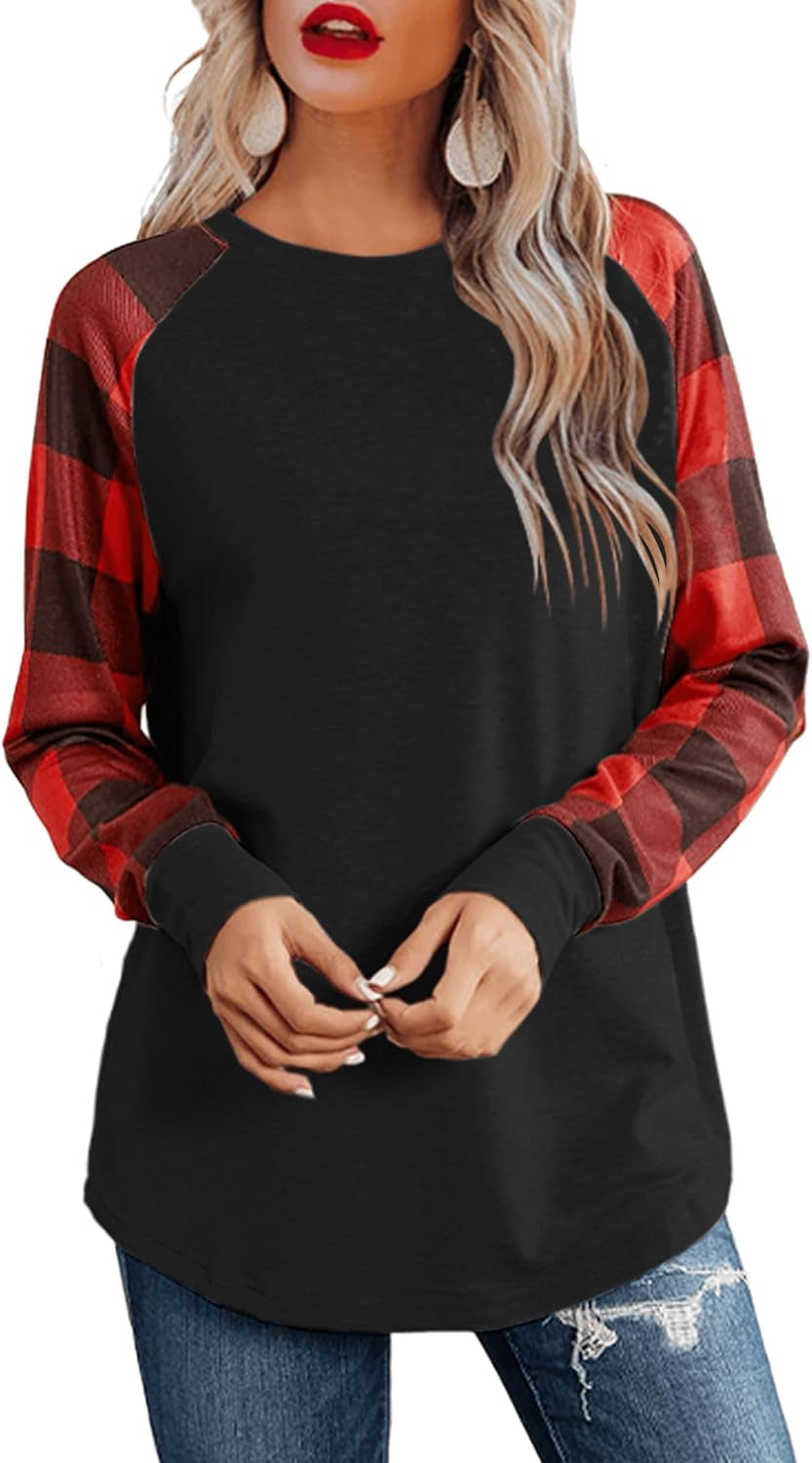 Womens Long Sleeve Shirts Crew Neck Casual Tops Fashion Loose Fit Trendy Tunic Outfits Clothes
