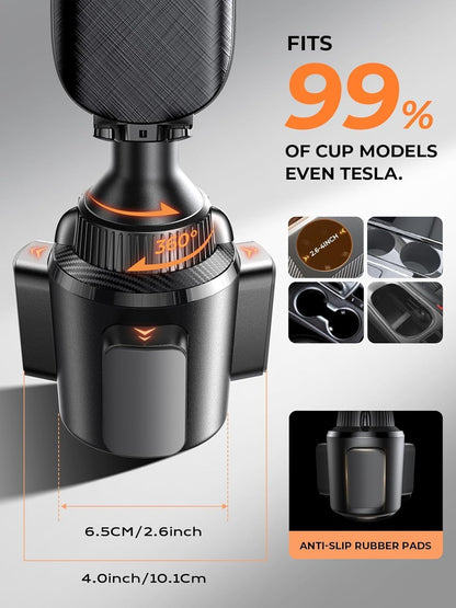 Cup Phone Holder No Shaking Phone Holder for Car, 360° Adjustable Iphone Holder for Car Accessories for Women Truck Jeep Golf for Iphone 16E 16 15 14 13 Pro Max Samsung S25 All 4-17'' Phone