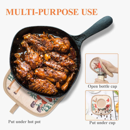 Cute Christmas Oven Mitt - 1 Set Heat Resistant Oven Gloves and Pot Holders for Christmas Kitchen Decoration