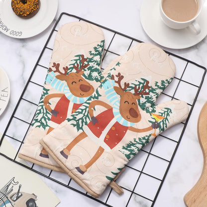 Cute Christmas Oven Mitt - 1 Set Heat Resistant Oven Gloves and Pot Holders for Christmas Kitchen Decoration