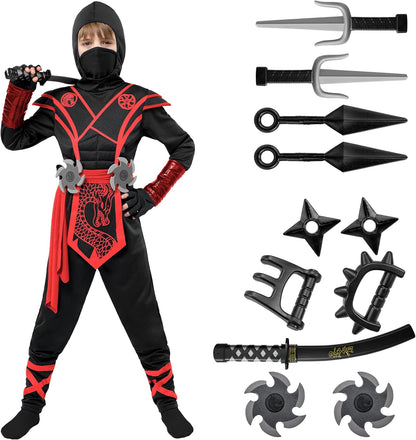 Halloween Ninja Costume Kids, Ninja Dragon Jumpsuit Set, Boys Halloween Costume for Dressup Party