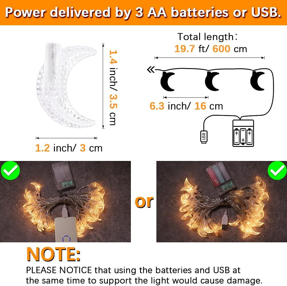 40 LED Ramadan Décor Moon String Lights for Crescent Party, Wedding, Christmas, Thanksgiving, Suitable for Rooms, Dorm, Living Rooms