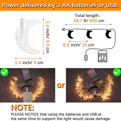 40 LED Ramadan Décor Moon String Lights for Crescent Party, Wedding, Christmas, Thanksgiving, Suitable for Rooms, Dorm, Living Rooms