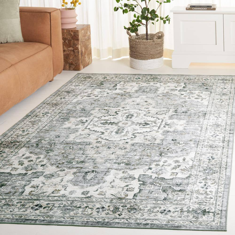 Arizona Light Gray/Beige 3 Ft. X 5 Ft. Distressed Border Ornate Machine Washable Area Rug