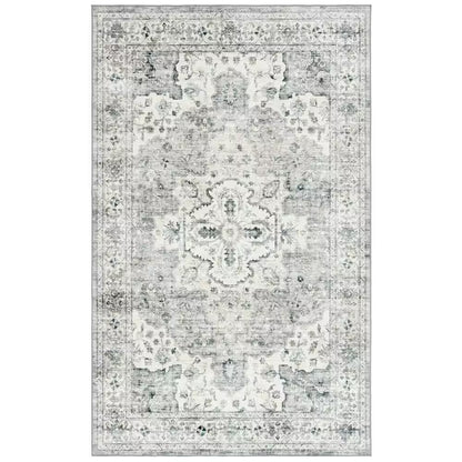 Arizona Light Gray/Beige 3 Ft. X 5 Ft. Distressed Border Ornate Machine Washable Area Rug