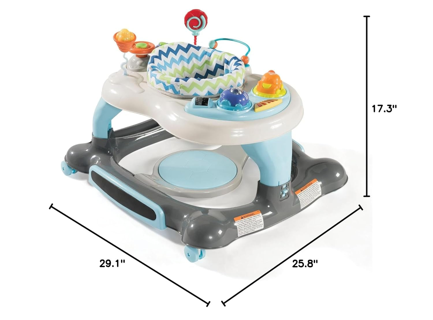 3-In-1 Activity Walker and Rocker with Jumping Board Feeding Tray, Interactive Toy Tray for Toddlers Infants, Blue/Gray