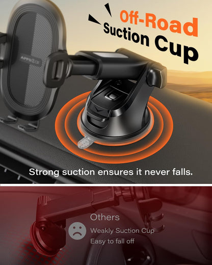 Suction Cup Phone Mount, Universal Phone Holders for Your Car Windshield/Dashboard/Window, Cell Phone Holder Car with Sticky Gel Pad, Compatible with Iphone, Samsung, All Cellphone