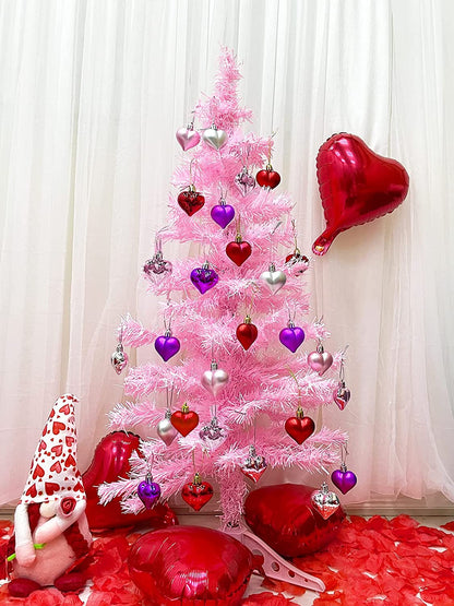 24 Pcs Valentine'S Day Hearts Shaped Ornaments, 2 Surfaces Valentines Heart Decorations Baubles Romantic Valentines Day Hanging Decorations for Home Indoor Outdoor (Red/Pink/Purple)