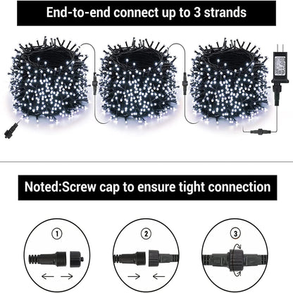 114Ft Christmas String Lights - Outdoor, 300 LED Connectable with Timer, 8 Modes Tree Lights Fairy Twinkle for Garden, Wedding, Indoor/Outdoor Xmas Decor (Cool White)