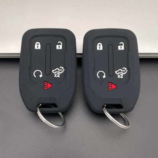 2PCS Silicone Smart Key Fob Case Cover for 2023 2022 2021 2020 2019 Chevy Silverado and GMC Sierra 1500 2500HD 3500HD, Remote Protector Accessories Holder(Key Ring,Black and Black)