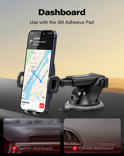 Suction Cup Phone Mount, Universal Phone Holders for Your Car Windshield/Dashboard/Window, Cell Phone Holder Car with Sticky Gel Pad, Compatible with Iphone, Samsung, All Cellphone