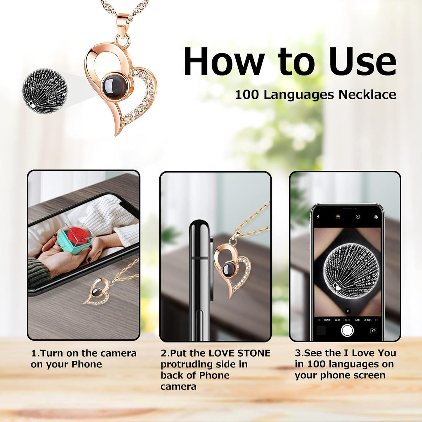 Valentines Day Gifts for Her, Preserved Real Rose with I Love You Heart Necklace 100 Languages, Birthday Gifts for Women Mom Girlfriend Wife,Forever Flower for Anniversary, Red Roses