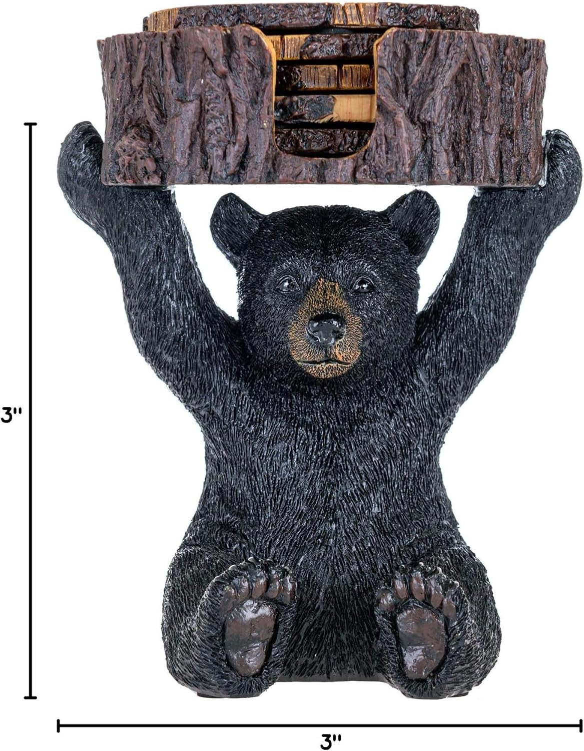 Black Bear Coasters Set - 5 Rustic Home Decor Drink Coasters with Holder - Bear Shaped, Polyresin Material